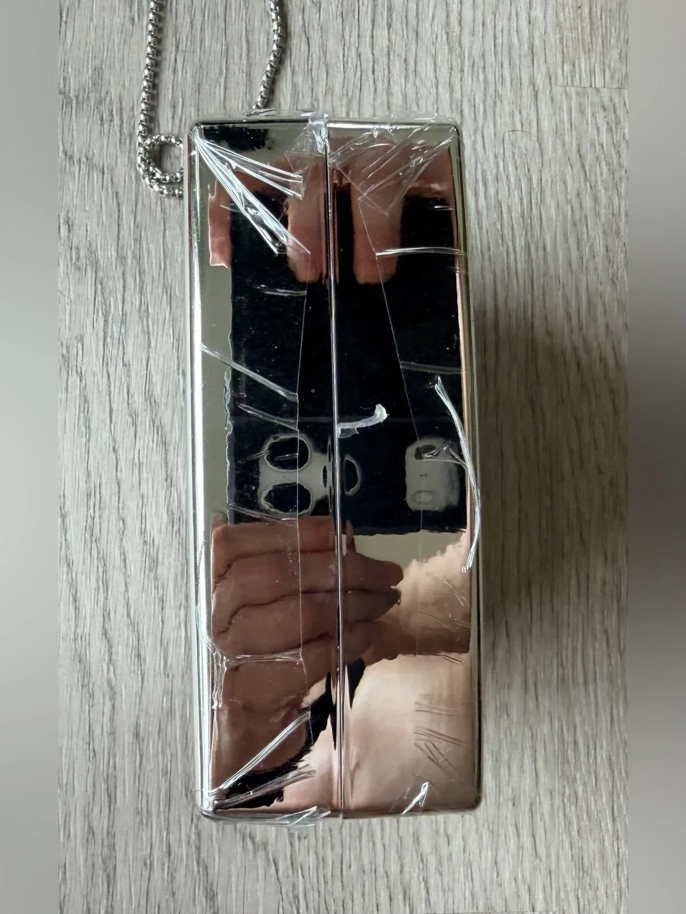 SEALED Source Unknown Silver Chanel Crystal Inset Perfume Bottle Clutch on Chain